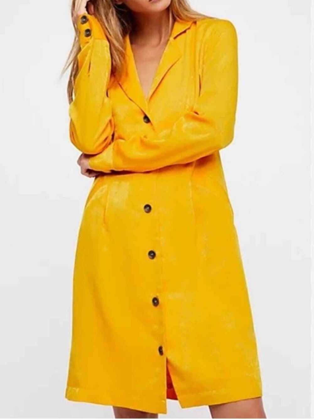 Free People "Break The Cycle" Bright Yellow Mini Suit Jacket Dress. Size Small.